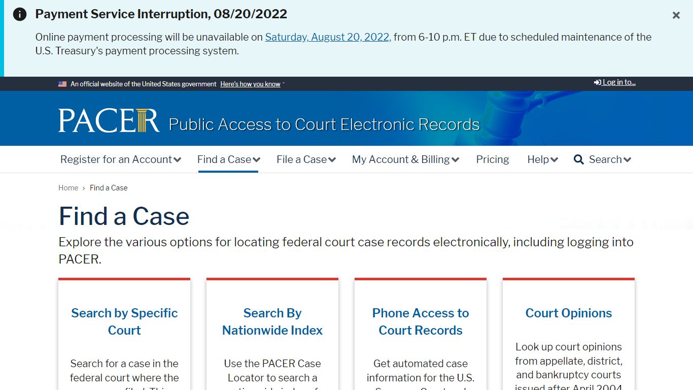 Find a Case | PACER: Federal Court Records